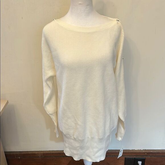 INC International Concepts washed white long sleeve tunic sweater Size L New - Picture 1 of 11